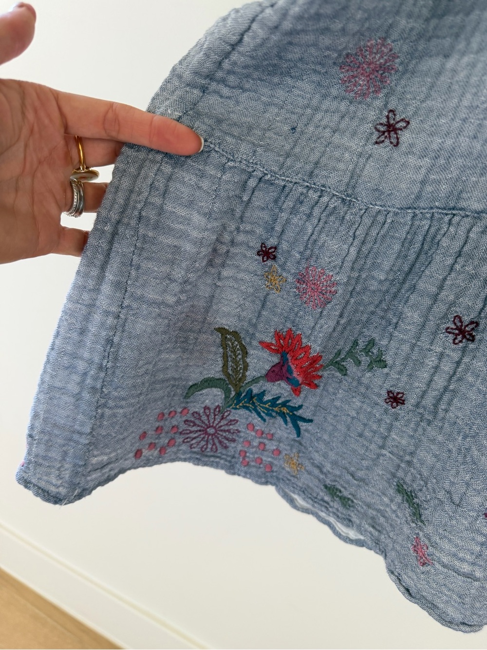 Johnny Was Light Blue Embroidered Floral & Bird Tunic - Picture 6 of 10